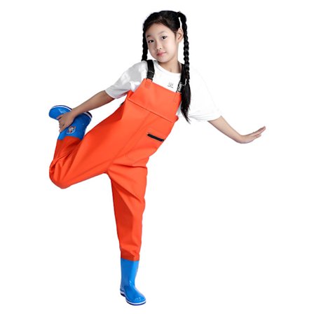 Barnvattentäta vadarbyxor i PVC-läder, helkroppsfiskekläder för havsfiske, vattentäta kläder, barnvattentäta vadarbyxor Orange-FD8-