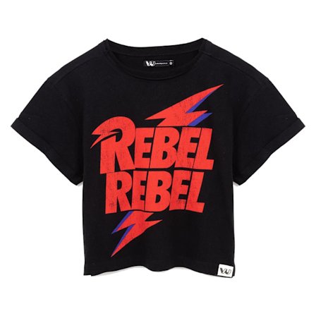 David Bowie Dam/Kvinnor Rebel Rebel Crop T-Shirt 3XL Svart/Röd