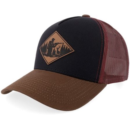 Hunter - Svart trucker Keps - Deer Hunter Engraved Brown Patch Black/Brown Canvas A-frame Trucker @ Hatstore