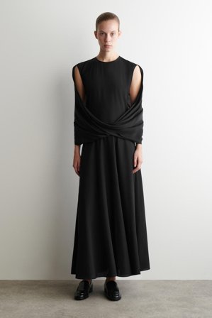 COS Women's Draped Silk Maxi Dress in Black