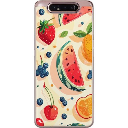 Kompatibel Mobilcover til Samsung Galaxy A80 Legesyg frugtillustration med vandmelon, citrus, jordbær, kirsebær og bær