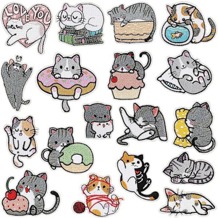 18 Dyre Strygemærker Kat Broderi Strygemærker Stof Reparationsmærker Selvklæbende Mærker Sy Mærker DIY Mønster Tøj Kjole Ja