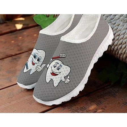 Söta tecknade tandmönster kvinnor Slip On Sneakers ( set 1)