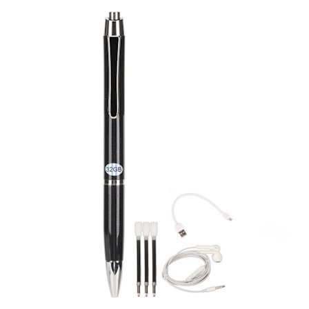 Digital stemmeoptager bærbar pen stemme til tekst støjreduktion stemmeaktiveret optager pen til forelæsning møde klasse neutral engelsk, sort 32GB