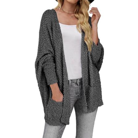 Kvinnor Enfärgad Kofta Ytterkläder Fladdermus Ärmar Fuzzy Fleece Coat