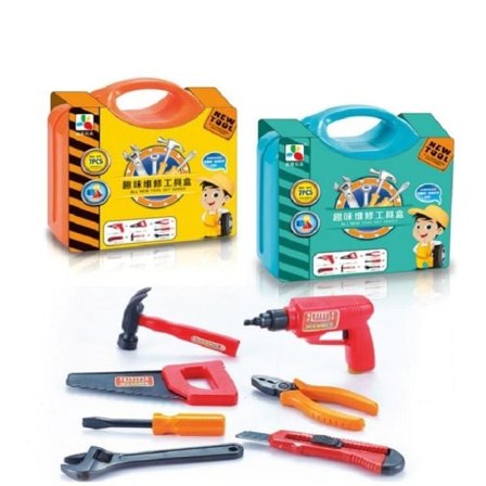 Fluga AC 7-delat Verktyg Låda Byggning Verktyg Set, Låtsas Leka Konstruktion Tillbehör - Gåva leksak