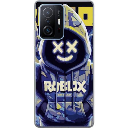 Kompatibel Mobilcover til Xiaomi Xiaomi 11T Blågul Roblox hættetrøje-figur med minimalistisk neonstil og mesh-ansigt, moderne spilillustration til