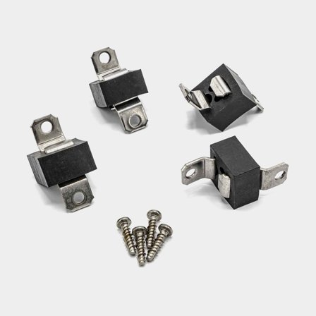 Jabsco gummifötter sats för Jabsco 36900 pumpar, tillverkade i svart gummi och rostfritt stål för marin användning.