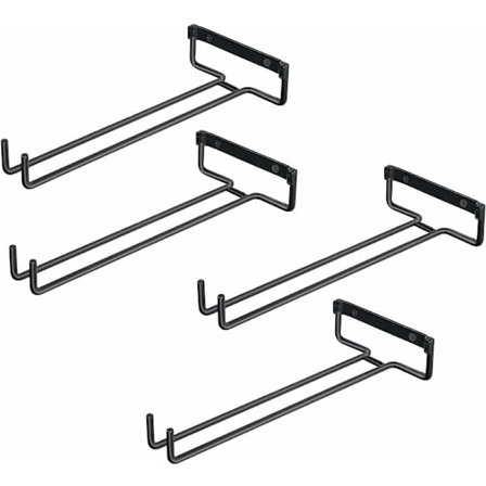 4 stk. glassoppheng for 4 glass veggmontert vinglassholder opp ned glassholder for vinskap, barer, kjøkken (svart)