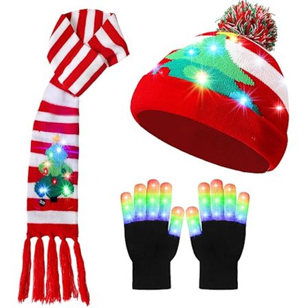 4-pack LED-upplysta julmössa, halsduk och vantar för barn
