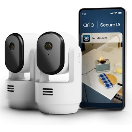 Arlo Essential 3 Inomhus HD Pan-Tilt-Zoom Övervakningskamera, Nattvision, 2 Vita Kameror