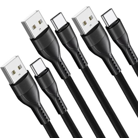 3 Snabb USB-C Laddningskabel 3A för Google Pixel 9 - 9 Pro - 8 - 8a - 8 Pro - 7 - 7a - 7 Pro - 6 - 6 Pro - Robust Nylon 1M Svart