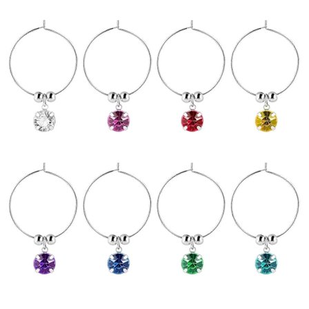 Hemoton 8 stk. Fargerike Diamanter Vinglass Hengende Ring DIY Vinglass Ring for Restaurant Hotell Bar (Blandet Farge)