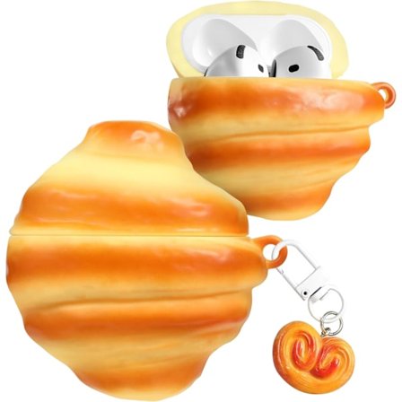 För Airpods 4:e Skal - Söt Kawaii Croissant med Nyckelring för AirPods 4:e Generationens Skal (2024) Rolig 3D Mjuk Silikon Cool för Tjejer Kvinnor 