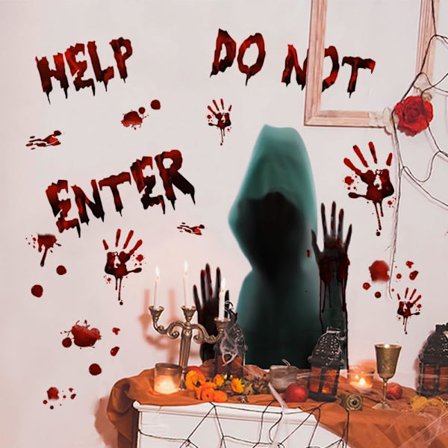 Halloween Fönsterdekaler Blodiga Handavtryck Fotavtryck Fönsterdekaler Läskiga Halloween Fjäril Väggdekaler Spöklika Fladdermöss W
