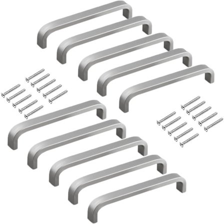 Pakke med 10 firkantede skuffehåndtak i aluminiumslegering - Moderne design med matt sølvtekstur - Robust og holdbar - Egnet for skap, skuffer m.m.
