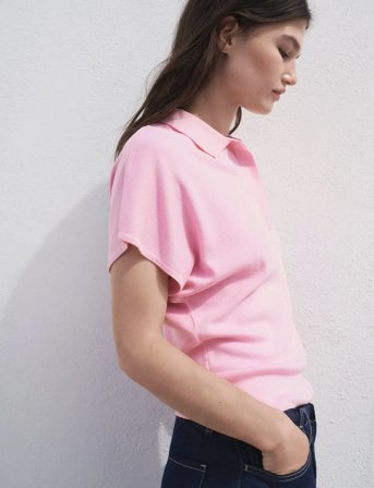 Mango Short-Sleeved Polo-Neck Sweater - Pink - XS