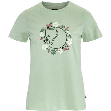 Fjällräven Women's Fjällblomster Fox T-Shirt in Soft Jade | Size: 2XS, Organic Cotton