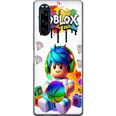 Yhteensopiva Puhelinkuori Sony Sony Xperia 5 Värikäs Roblox-kuvitus pelihahmolla, leluilla ja energialla, täydellinen pelifaneille ja moderniin tyy