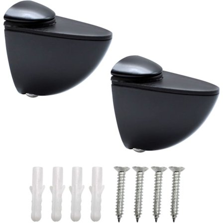 Hyldeknægte, 2 stk. Væghylde Beslag, Glashyldeholder, 3-20 mm Zink Glasholderclips Justerbare Vægmonterede Beslag, Sort Glasklemme til