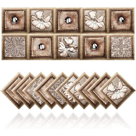 Retro Fliseklistermærker Badeværelse Køkken Vægflise Klistermærker DIY Olietæt PVC Selvklæbende Dekoration Marokko Stil Brune Blomster (20.10x10cm)