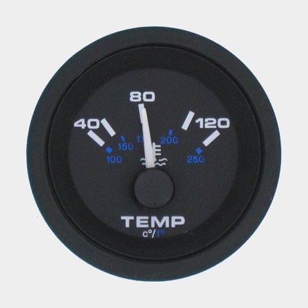 Vattentemperaturmätare Veethree Black Premier, imfri, Ø52 mm, 12 V, VDO, 22 - 450 Ω, svart, 40 - 120 °C