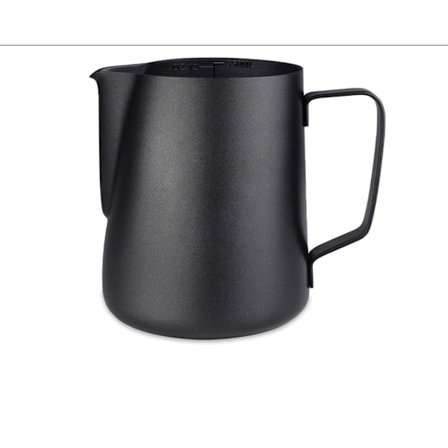 350 ml svart melkeskummer i rustfritt stål, barista melkeskummer i metall med målemerker, håndholdt melkeskummer, melkekanne for kaffe til å lage skum