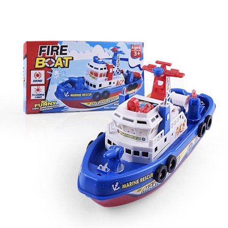 Elektrisk brannbåt leketøy med vannspray, musikk, lyd og lys for barns pedagogiske lek
