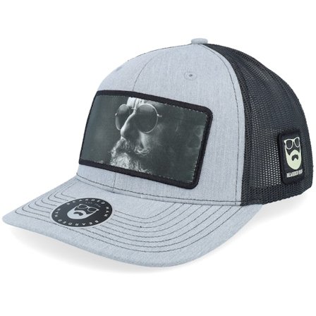 Bearded Man - Gris trucker Gorra - Shades And Beard Patch Heather Grey/Black A-Frame Trucker @ Hatstore