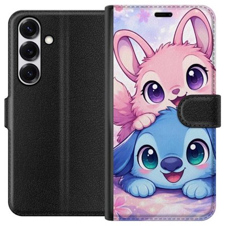 Kompatibel Tegnebogsetui til Samsung Samsung Galaxy S25 Sød kawaii illustration med pink og blå fantasidyr, store øjne og bløde farver perfekt til