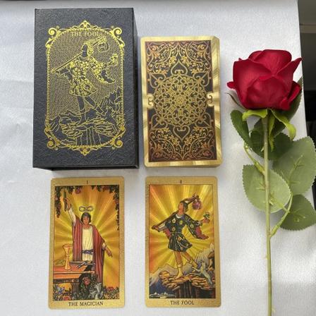 Gyllene 12x7 cm Tarot i låda Engelsk bekräftelse Robust kortlek för nybörjare med pappersguide Cover Profeten C278