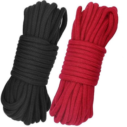 Mjukt bomullsrep 10 m långt 8 mm tjockt mångsidigt hållbart långt rep. Knoprep Spetsrep (2-pack, svart + rött) - Perfet_MGF
