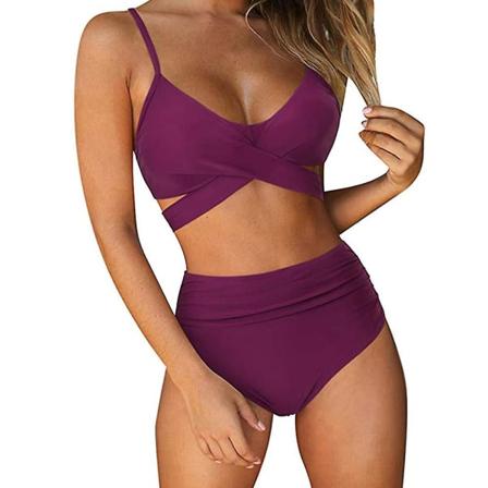 Sexig bikiniset för kvinnor, set Push Up BH Stringbaddräkt Baddräkt i två delar Badkläder Sommar Strandsemester Purple M