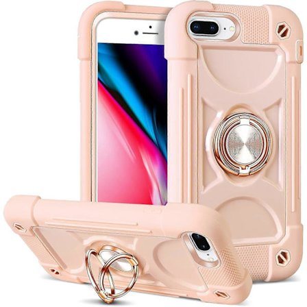 Skal för iPhone 8 Plus, iPhone 7 Plus, för Tjejer Kvinnor med Ringstativ, Silikonskyddsskal med PC-stötfångare, Kraftigt 3-i-1-skal för iPhon