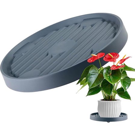 Rund Blomsterpotteflytter - 19,3 cm - Rullende Plantepalle - Rund Mørkegrå Underskål med 4 Hjul