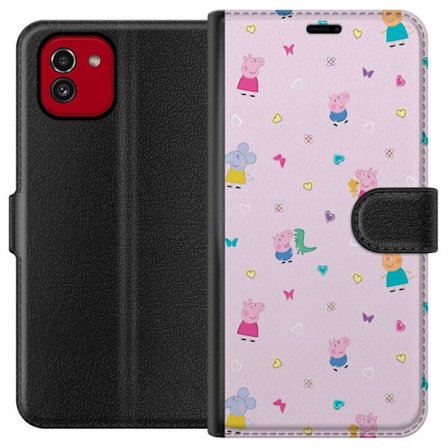 Kompatibelt Lommeboketui til Samsung Galaxy A03 Mamma Gris med baby kjærlig Peppa Pig illustrasjon i myke farger for barnemotiver
