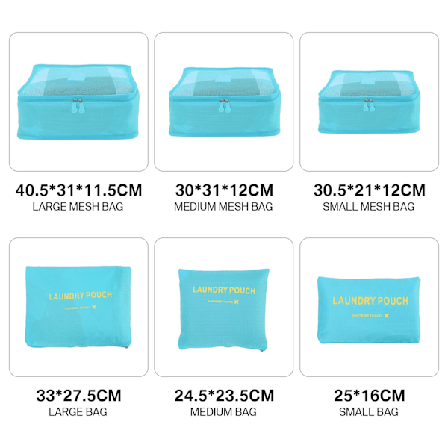 6 pcs Travel Organizers Packing Bags Packing Cubes Set Durable Travel Luggage Organizers Suitcase Storage Bags Compression Pouches