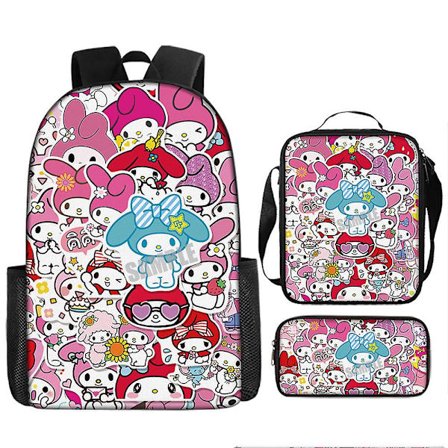 Kuromi-reppu, alakoululaisille ja yläkoululaisille, suurikapasiteettinen, rento, kevyt reppu, sarjakuvaolkalaukku, kynäkotelo, kynäpussi -ZH