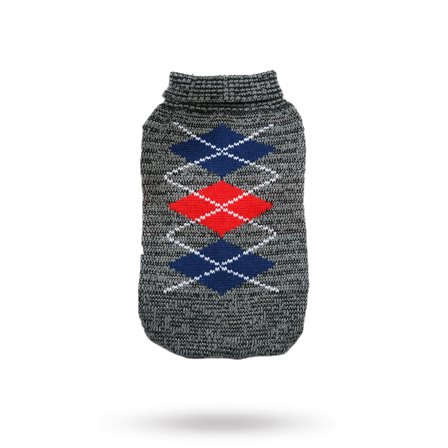 Urban Pup - Charcoal Grey / Red Argyle Sweater - Hundegenser, hundvester & T-skjorter til hunder