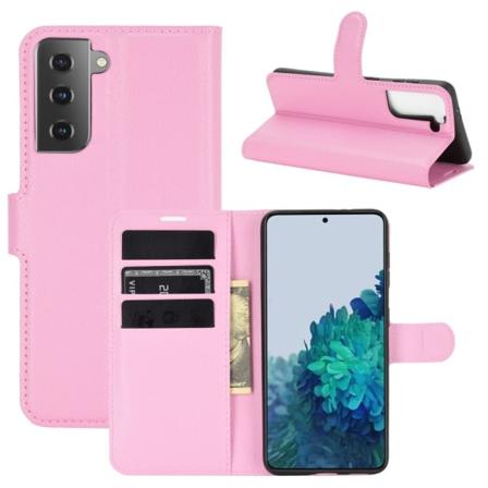 Samsung Galaxy S21 Plus - Litchi Läder Fodral - Ljus Rosa Lightpink Ljus Rosa