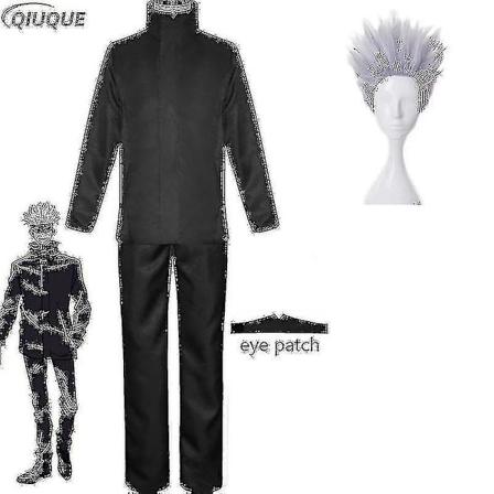 2023-anime Jujutsu Kaisen Gojo Satoru Cosplay Kostym Toppar Byxor Ögonlapp Halloween Fest Herr Uniform Peruker-r Black Package 5 XL