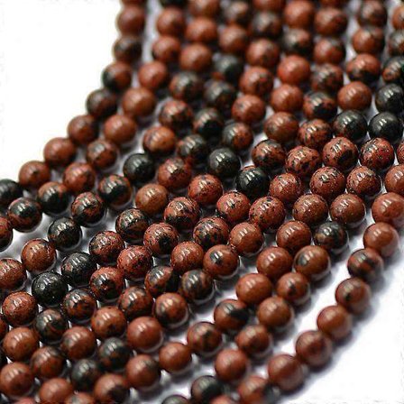 2x 6mm Naturlig Rød Mahogni Obsidian Løse Perler 38 cm Runde