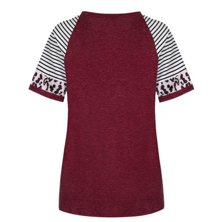 Dam T-shirt Randigt Print Kortärmad Blus Med Rund Hals,