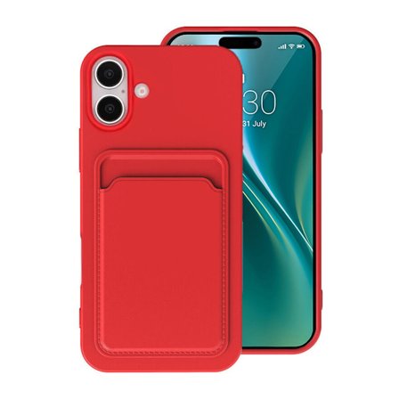 Silicone Case with Card Holder iPhone 16 Plus Red