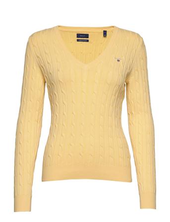 Stretch Cotton Cable V-Neck Villapaita Keltainen GANT