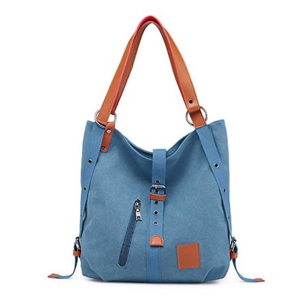 Handväska Canvas Axelväska Handväska Fritidsskola Canvas Ryggsäck Konvertibel Ryggsäckblå