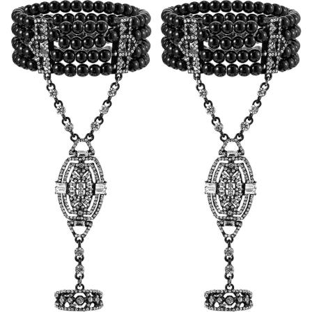 2 stk 1920-talls flapper armbånd ring sett imitert perle krystall armbånd for kvinner