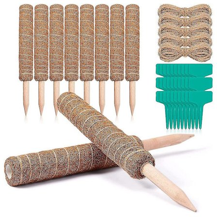 10 stk. mosstokke, 16 tommer mosstokke til planter, plantestokstøtteforlængere med 30 plantefaner og 5 g