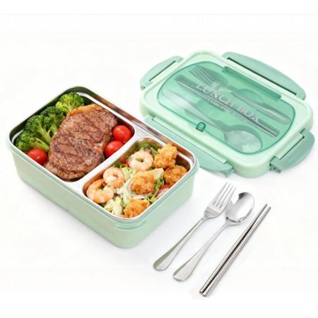 Matboks med rom, portabel, isolert matboks, 304 rustfritt stål, studentarbeider matboks, 304 modell med to rom, kirsebærrosa (grønn)