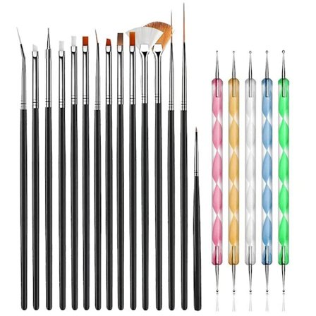 20st Nail Art Designverktyg, 15st målarpenslar Set med 5st Prickiga pennor, svart